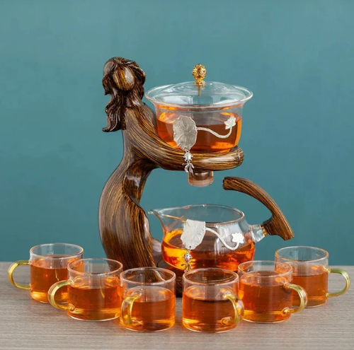 Semi-Automatic Kung Fu Tea Set – Heat Resistant Glass Teapot with Infuser & Automatic Brewing Base