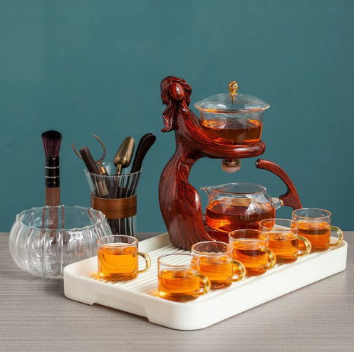 Semi-Automatic Kung Fu Tea Set – Heat Resistant Glass Teapot with Infuser & Automatic Brewing Base
