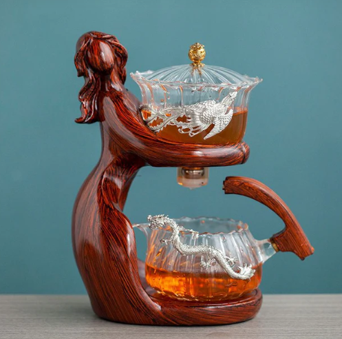 Semi-Automatic Kung Fu Tea Set – Heat Resistant Glass Teapot with Infuser & Automatic Brewing Base