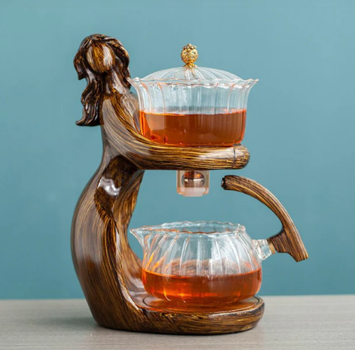 Semi-Automatic Kung Fu Tea Set – Heat Resistant Glass Teapot with Infuser & Automatic Brewing Base